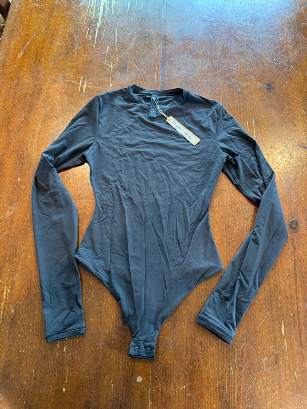 Skims Black Long Sleeve Crew Neck Bodysuit Size S NWT